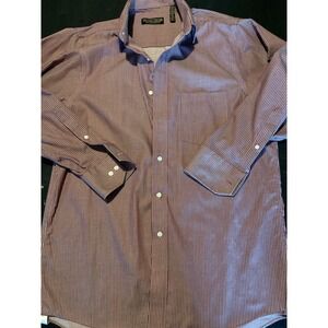 Donald J Trump Mens Dress Shirt 15 1/2 32/33 Burgundy White Striped Regular‎ Fit